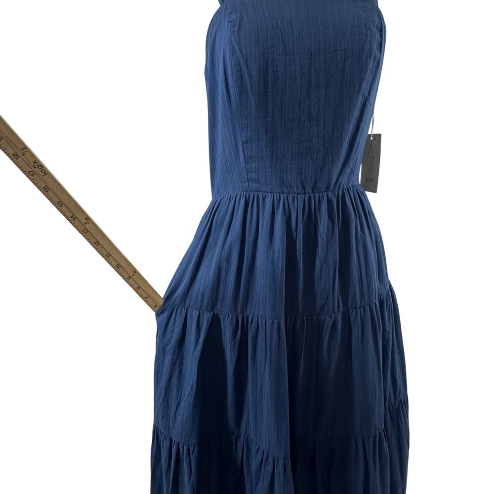 Joie Navy Blue Cotton Dobby Tiered Maxi Dress Womens Size S NWT Smocked Pockets - Picture 6 of 11